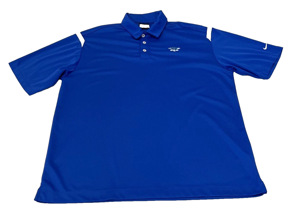 Nike Golf Men's Dri Fit Polo Shirt Size L Blue Embroidered Flower